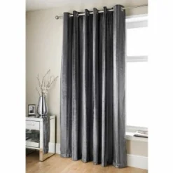 B&M Charcoal Jasmine Sparkle Velvet Eyelet Curtains 46 X 72"