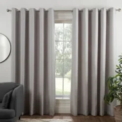 B&M Colorado Hopsack Fully Lined Silver Eyelet Curtains 90 X 90"
