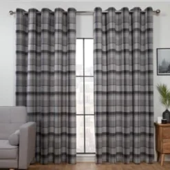 B&M Oakland Traditional Woven Grey Check Curtains 66 X 90"